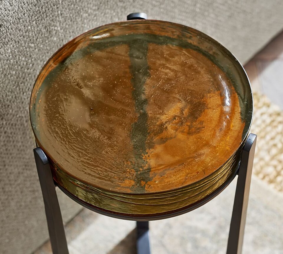 Cori Round Recycled Glass Accent Table (10")